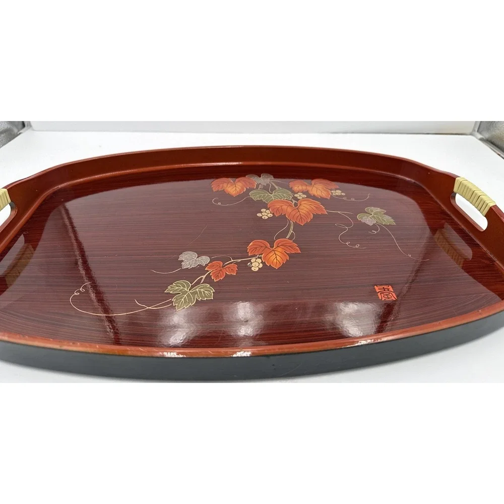 Japanese Lacquered‎ Wooden Tray Fall Leaves Design 19x13 Vintage Elegant